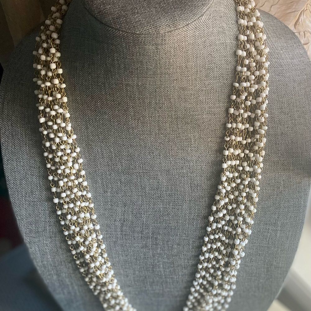 Long White Seed Bead Necklace